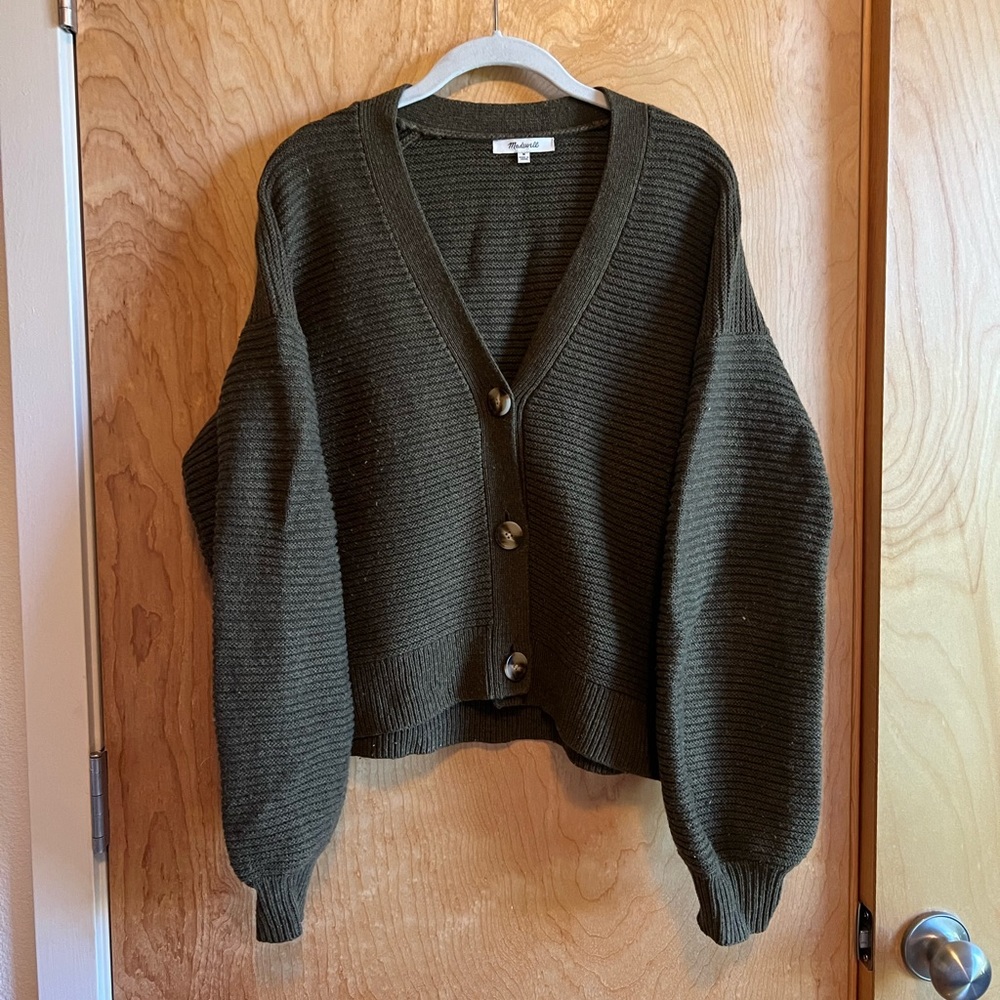 Madewell Olive Green Ribbed Cardigan Sweater